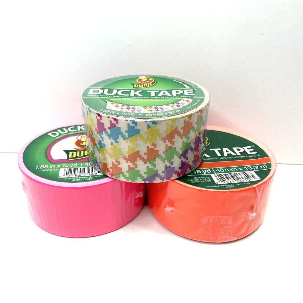 DUCK TAPE Lot of 3 ROLLS Houndstooth Neon Pink Neon Orange * DIY Crafting* NEW